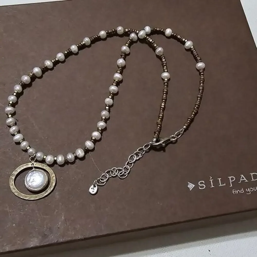SILPADA N1894‎ Pearl Brass Sterling Silver Go Coastal Necklace 925